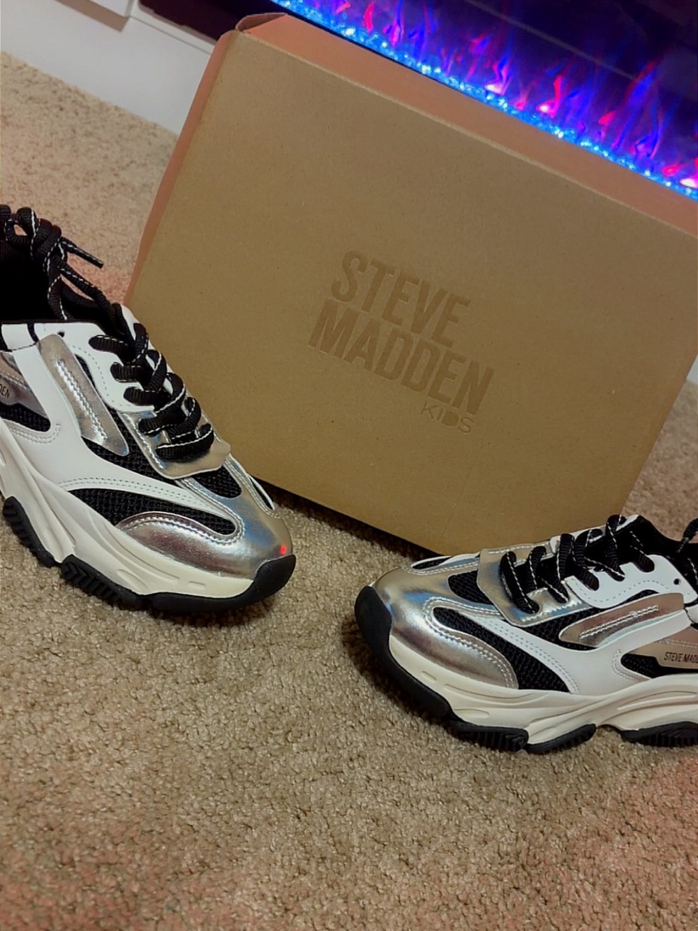 Steve Madden Silver, White & Black Girl’s Chunky Sneakers